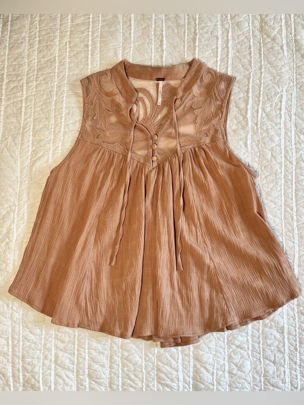 Free People Western Romance Lace Applique Swing Top